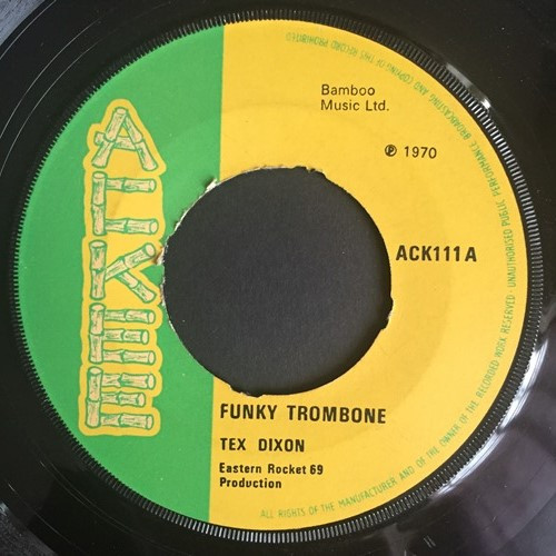 英7” Tex Dixon Funky Trombone / Crying Horn ACK111 ACKEE /00080 Tex Dixon (2) – Funky Trombone (7″, Single) (Good Plus (G+))